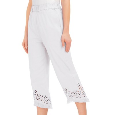 Collections Etc Stylish Eyelet & Frayed Hem Elasticized Waist Capris