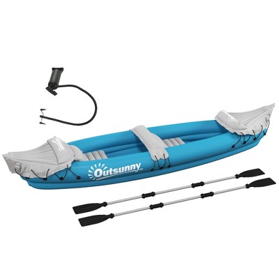 Outsunny Inflatable Kayak, 2-Person Inflatable Boat Canoe Set With Sit Top, Air Pump, Aluminum Oars for Fishing