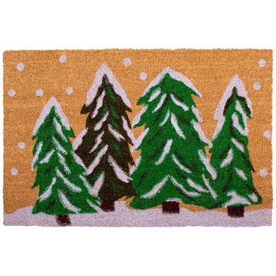 HomeRoots 17" X 29" Natural and Green Coir Christmas Trees Outdoor Christmas Door Mat
