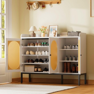COZONY 3-Door Shoe Cabinet, Freestanding 8-Tier Shoe Storage Organizer with Adjustable Shelves, Modern Slim Shoe Rack for Entryway, Living Room