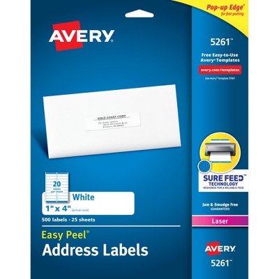Avery Easy Peel Address Labels, Sure Feed Technology, Permanent Adhesive, 1" x 4", 500 Labels (5261)