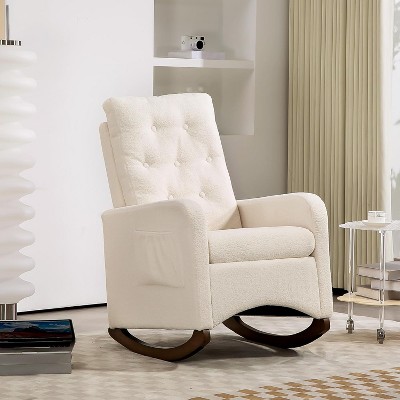 Rocking Chair Nursery, Glider Recliner Indoor with Armrests, Side Pockets, Upholstered Comfy High Back Armchair