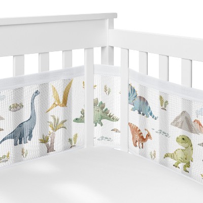Sweet Jojo Designs Boy BreathableBaby Breathable Mesh Crib Liner Baby Nursery Watercolor Dinosaur Dino Multicolor