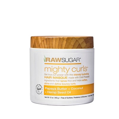 Raw Sugar Mighty Curls Hair Masque - Papaya Butter + Coconut Oil + Hemp Seed Oil - 12oz