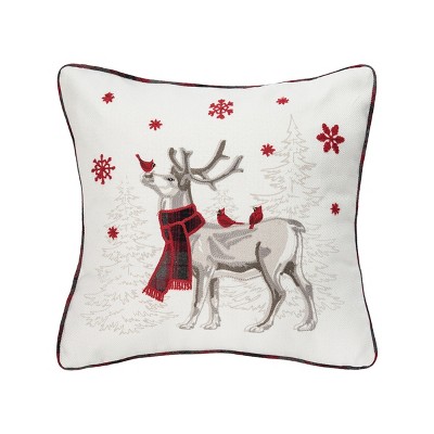 C&F Home Frosty Reindeer Deer & Cardinal Embellished Accent Throw Pillow, 18" x 18"