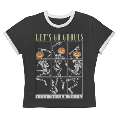 Social Collective Women Lets Go Ghouls Short Sleeve Graphic Cotton Retro Vintage Ranger Baby Tee