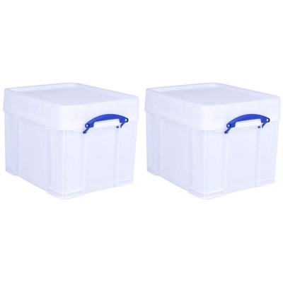 Really Useful Box 35 Liter Extra Strong Plastic Storage Box with XL Snap Lid and Clip Lock Handle for Lidded Home and Item Storage Bin, 2 Pack, White