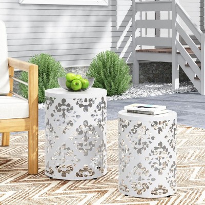 PAGED Round Outdoor Side Table with Durable Frame,Metal Patio End Tables for Backyard,Pool,Indoor Companion,Durable and Rustproof,2PC