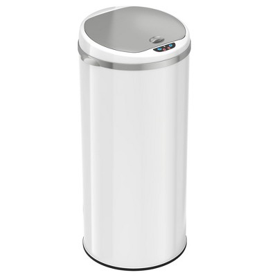 iTouchless Sensor Kitchen Trash Can with AbsorbX Odor Filter Round 13 Gallon White Stainless Steel