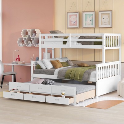 Twin-Over-Full Bunk Bed with Twin size Trundle , Separable Bunk Bed with Drawers for Bedroom - Espresso