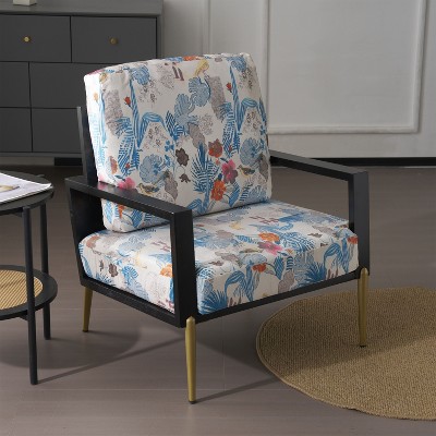 CAVINAS Velvet Accent Chair with Low Backrest and Pillow Back,Upholstered Living Room Chairs,Reading Chairs for Living Room
