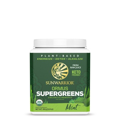 Ormus Supergreens Powder, 2 Billion CFU Probiotics, USDA Organic Supergreens Powder, Natural or Mint Flavor, Sunwarrior, 45 or 90 Servings