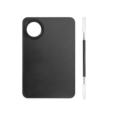 Unique Bargains Durable Large Square Finger Hole Foundation Spatula Makeup Mixing Palettes  Black 1 Set