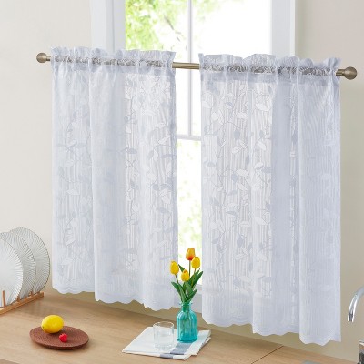 HLC.ME Joyce Lace Sheer Kitchen Cafe Curtain Tiers for Small Windows, Kitchen & Bathroom - Set of 2
