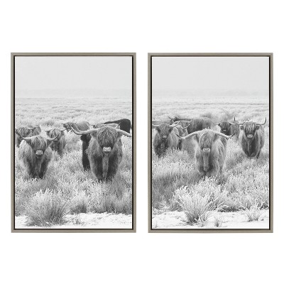 (Set of 2) 23" x 33" Sylvie Herd of Highland Cows Framed Canvas - Kate & Laurel All Things Decor