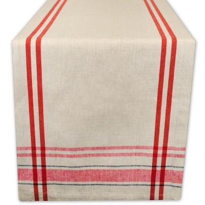 Design Imports  French Stripe Table Runner, Taupe/Red, 14X72"