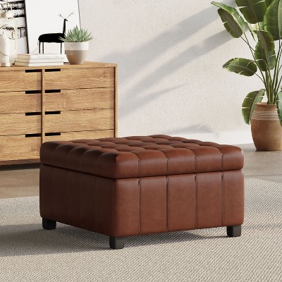 NicBex Small Coffee Table Ottoman with Storage, Transitional Foot Stools Ottoman with Soft-Close Pressure Hinges for Living Room, Light Brown
