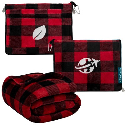 PAVILIA Travel Blanket Pillow Set, Airplane Portable Throw with Arm Hole Compact Soft Bag, Flight Plane Car Travel Gift