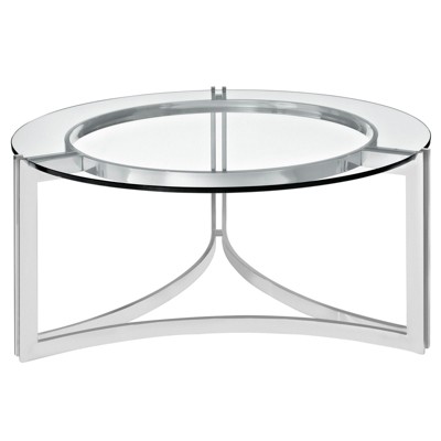 Signet Stainless Steel Coffee Table Silver - Modway: Chic Round Glass Top, Loop Leg Design, 36" Height