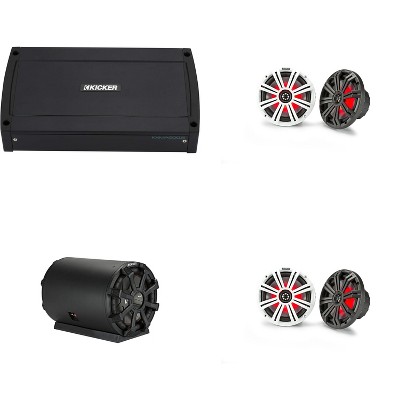 Kicker Pontoon - Tritoon Boat Audio Upgrade, (4) 8" LED Marine Speakers, 10" Subwoofer tube & KXMA 5Ch. Marine Amplifier Bundle
