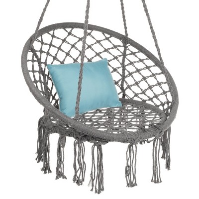 Best Choice Products Handwoven Cotton Macramé Hammock Hanging Chair Swing for Indoor & Outdoor Use w/ Backrest