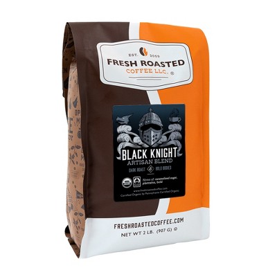 Fresh Roasted Coffee, Organic Black Knight Artisan Blend, Dark Roast Ground Coffee