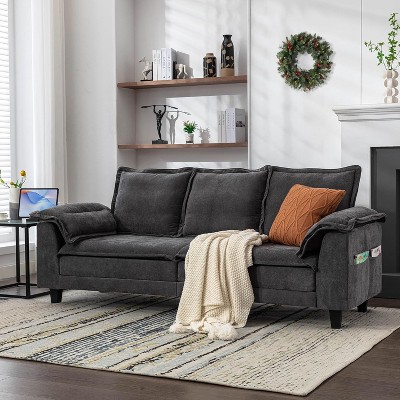 TYBOATLE 85" Mid-Century Modern Sofa Couch with USB & Type‑C Ports, Chenille Fabric 3‑Seater for Living Room, Apartment, or Office
