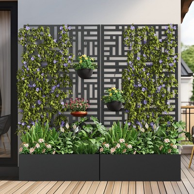 PexFix 72 in. H x 35 in. W Black Metal Rectangle Wall Planter Box with Trellis for Climbing Plants