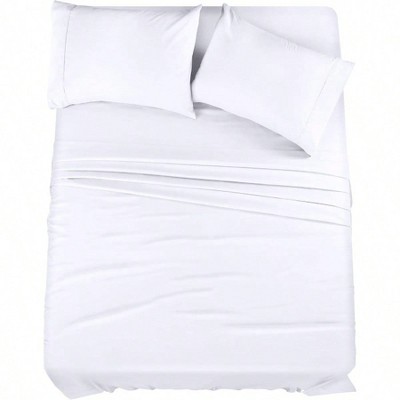 King Sheet Set - 4 Piece, Soft Microfiber, Includes Fitted Sheet, Flat Sheet 2 Pillowcases White
