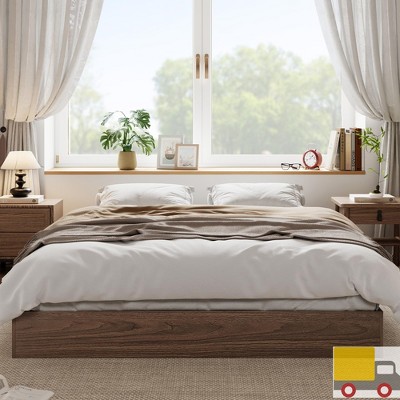 Jojoka Modern Solid Wood Platform Bed Frame, Floor-Standing, No Headboard, No Box Spring Needed, Minimalist Modern Design