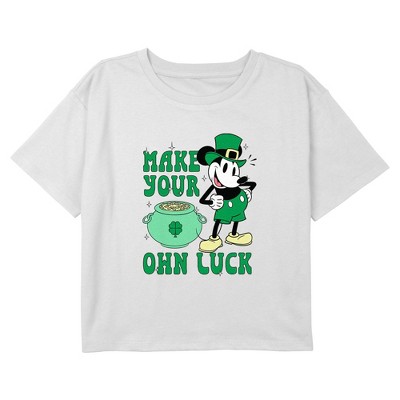 Girl's Mickey & Friends Green Your Own Luck Crop T-Shirt