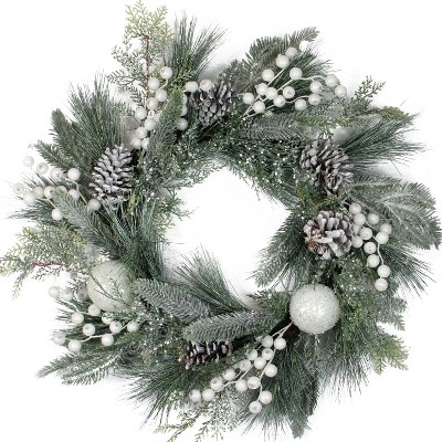 Northlight Frosted Mixed Pine and Pine Cone Artificial Christmas Wreath, 24-inch, Unlit