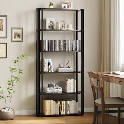 71 Inch Tall Bookshelf, 6 Tier Industrial Bookcase with Heavy Duty Metal Frame, Slim Farmhouse Storage Shelves for Living Room, Bedroom, Office