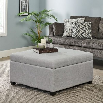 PAGED Contemporary Tufted Waffle Stitch Ottoman with Storage, 35" Square Storage Ottoman Bench with Birch Wood Legs, Square Ottoman Table