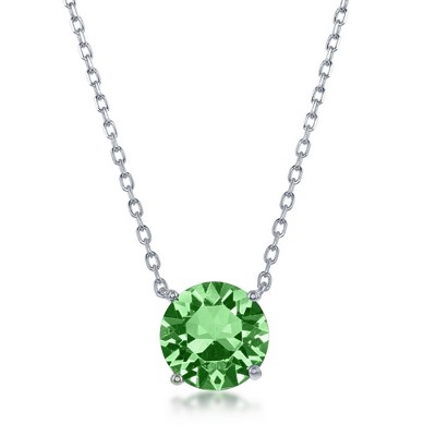 Bella Silver Sterling Silver 8MM Peridot "August" Swarovski Element Necklace - Green - 16+2 Inch
