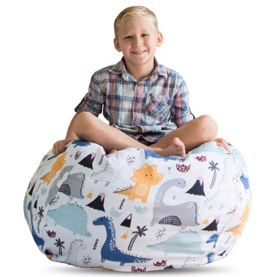 Creative QT Stuff 'n Sit Large 33'' Bean Bag Storage Cover for Stuffed Animals & Toys - Multicolor Dinosaur Print - Toddler & Kids