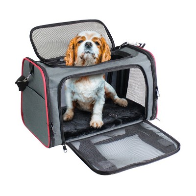GOOPAWS Soft-Sided Travel Small Dog & Cat Carrier Bag, Gray/Red