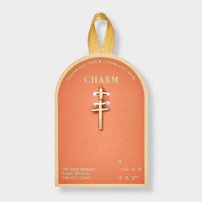 14K Gold Dipped Cubic Zirconia Cross Charm - A New Day™ Gold