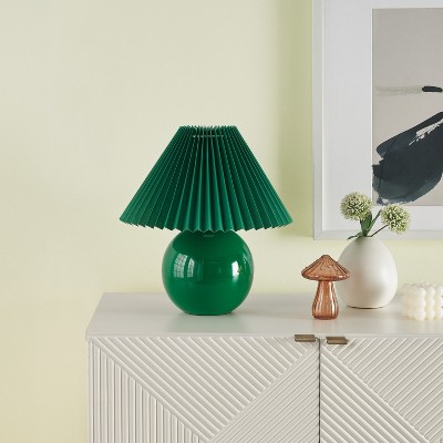 Nourison 13" Ceramic Round Accent Lamp with Pleated Shade
