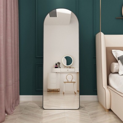 The 4st Generation Of Floor Mounted Full Length Mirrors. Aluminum Alloy Metal Frame Arched Wall Mirror, Bathroom Makeup Mirror, Bedroom Porch