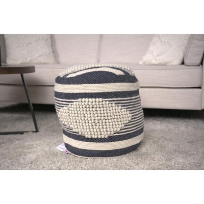 Diamond Handcrafted Fabric Cylindrical Pouf, Beige and Dark Grey