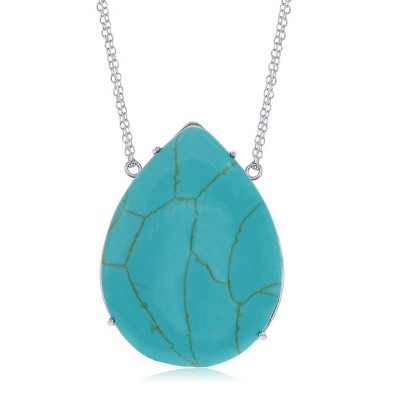 Bella Silver Sterling Silver Large Teardrop Torqouise Necklace - Blue - 18 Inch