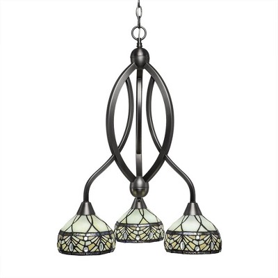 Toltec Lighting Bow 3 - Light Chandelier in  Brushed Nickel with 7" Royal Merlot Art Glass Shade