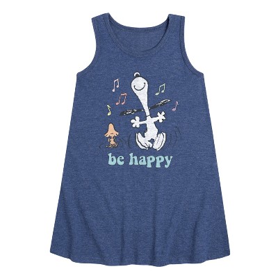 Girls' - Peanuts - Be Happy Snoopy And Woodstock Graphic Sleeveless Aline Dress