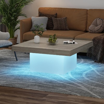 Square Coffee Table with 16-Color Led Lights, 35 inch Modern Living Room Tables, Cocktail Table for Home Office, Apartment, Reading Room