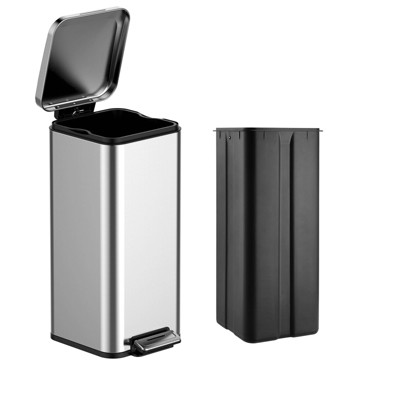 8 Gallon(30l) Stainless Steel Step Trash Can with Soft-Close Lid Slim Fingerprint Resistant Design Removable Inner Basket Space Saving
