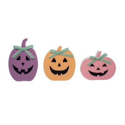 Transpac MDF Epoxy Jack-O-Lantern Set of 3 Decorative Sculptures for Halloween Indoor Black Tabletop Decor Gifts
