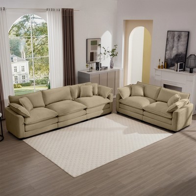 2-Piece Corduroy Upholstered Living Room Sofa Set with 2-Seater Sofa and 3-Seater Sofa