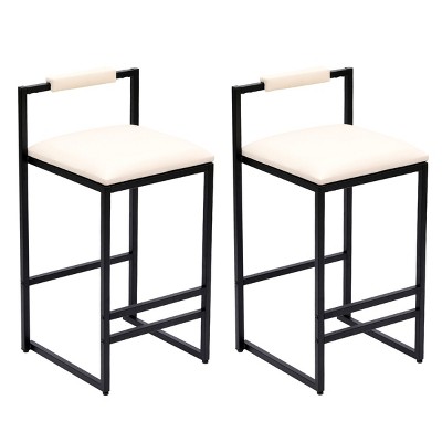Syemin Dining Chairs Set of 2 Barstools Faux Leather Upholstered Bar Stools Modern Dining Chairs Counter Kitchen Island, Beige, 16.53"*15.35"*31.69"
