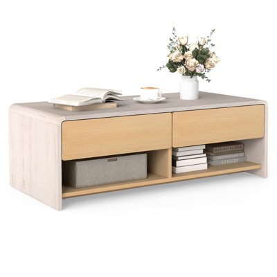 Tangkula Home Coffee Table w/ 2 Drawers & 2 Storage Shelf Rectangle Table Cocktail Table